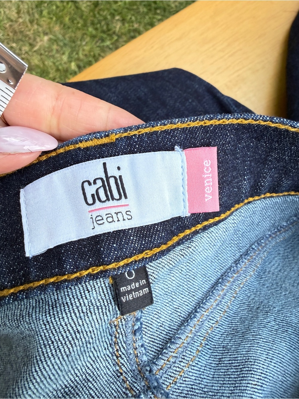 CAbi Navy Wide-Leg Jeans with Yellow Topstitching - Picture 4 of 8